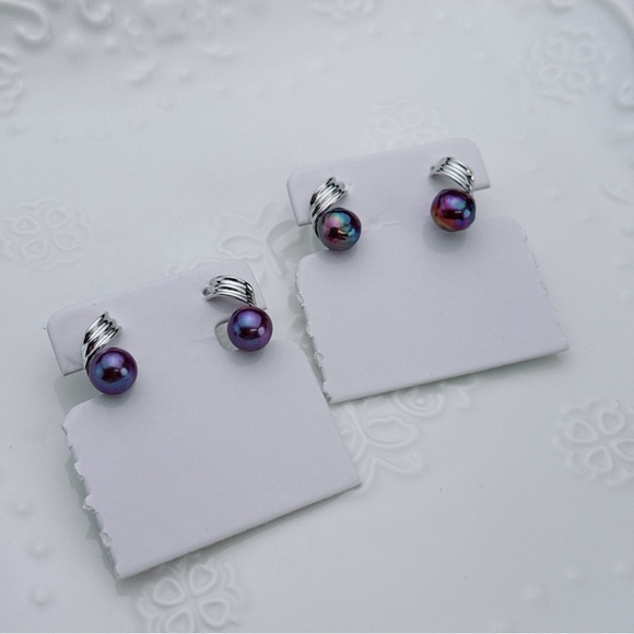 E76 S925 Freshwater Baroque Edison Pearl Earrings - Picture 2 of 4